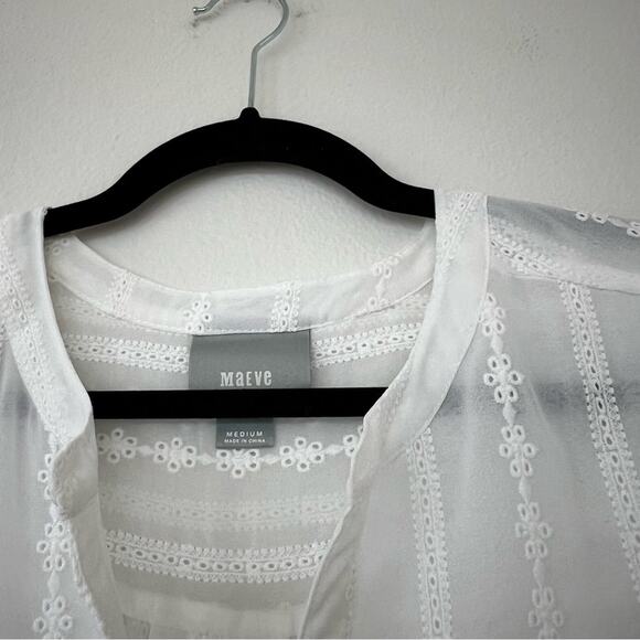 Anthropologie Maeve White Embroidered Top - Picture 6 of 7